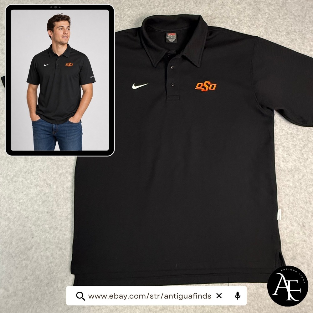 Nike Team Oklahoma State OSU Cowboys Polo Shirt Mens XL Black‎ Dri-FIT Elite